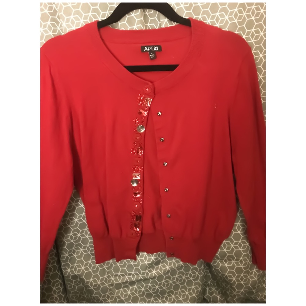 Red 3/4 Sleeve Cropped Cardi